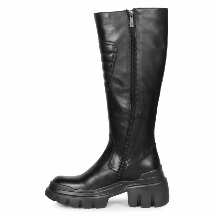 Saint Eloise black knee high boots, alternate side view showing zip closure
