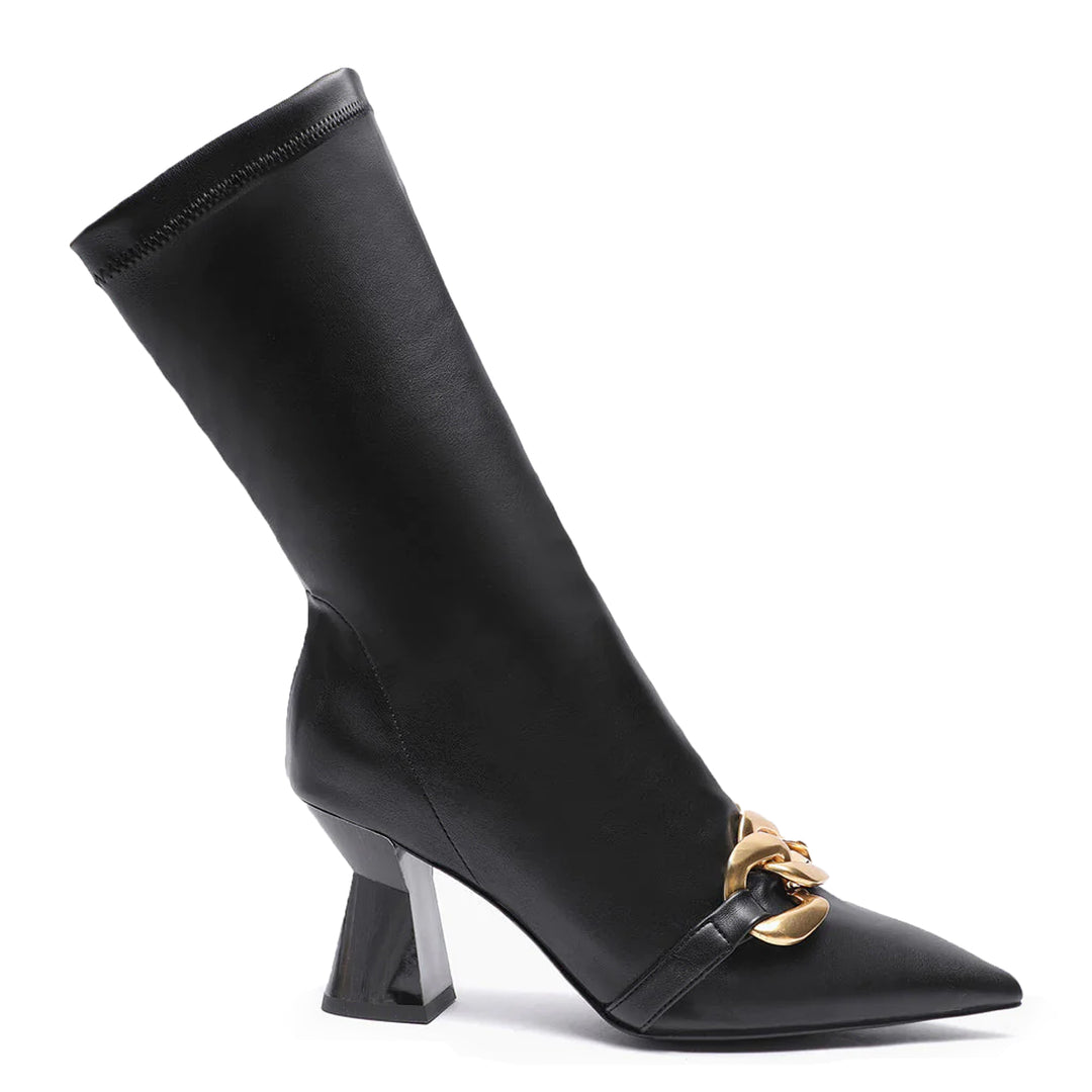Saint Rosalie Black Stretch Napa Pointed Heel Calf Boots