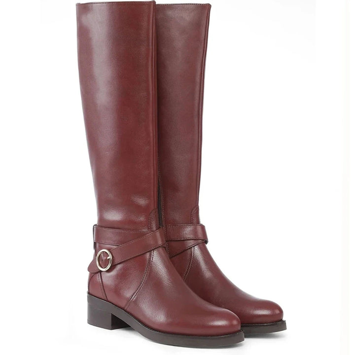 Saint Hermione Buckle Wrap Strap Teak Leather Knee High Boots
