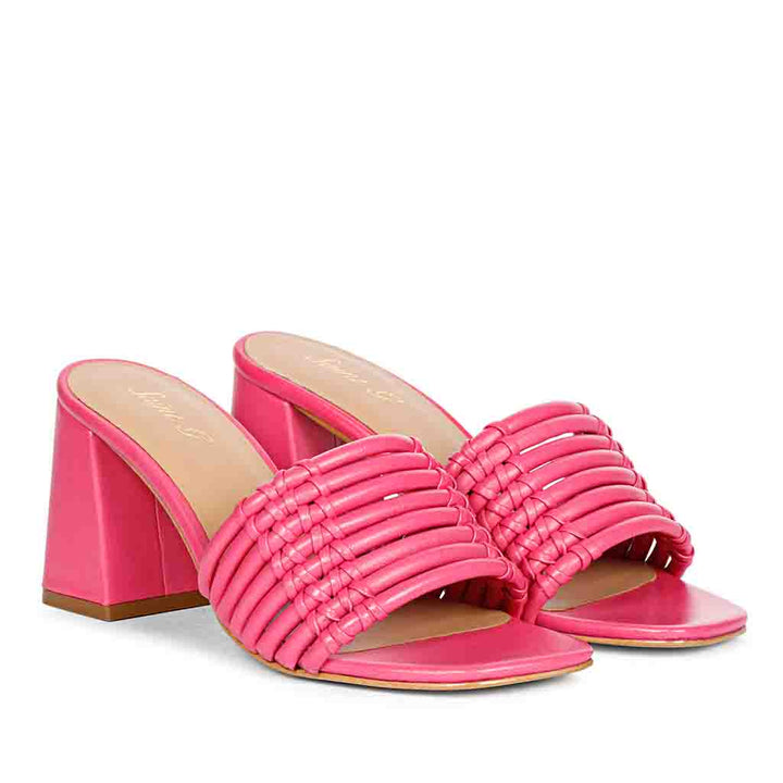 Saint Bethany Strappy Hot Pink Leather Block Heels