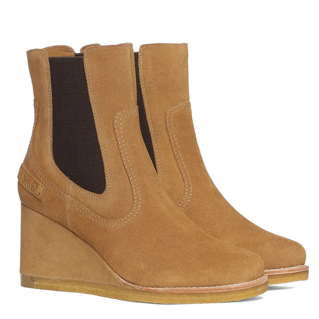 Saint Tesora Tan Suede Leather Mid Heel Wedge Boots
