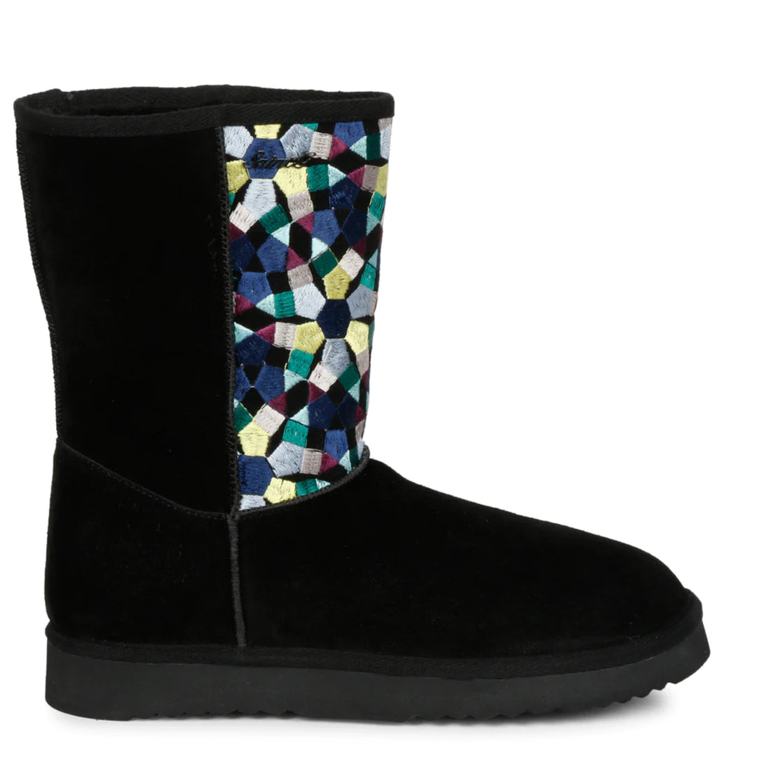 Fashionable Saint Benito Boots with Multi Embroidery - Black Suede