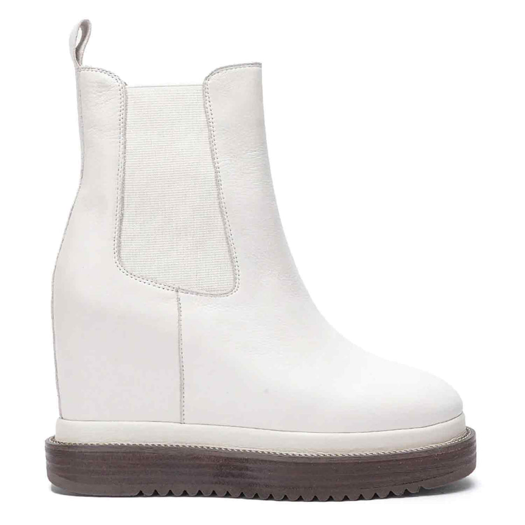 Saint Veronica Off-White Leather Inner Wedge Heel Ankle Boots