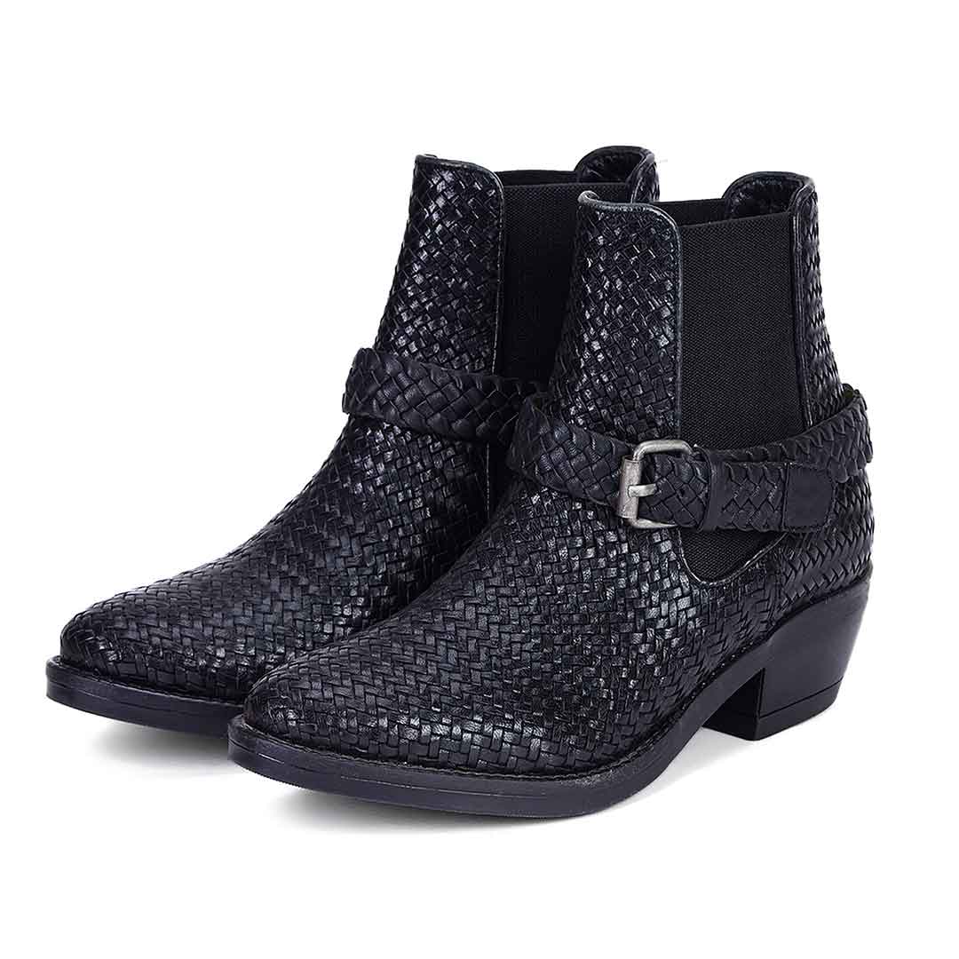 Saint Jazzie Black Woven Leather Ankle Boot - SaintG