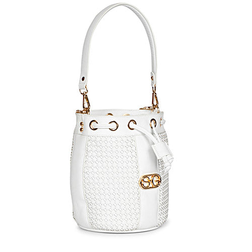 Halsey White Hand Woven Leather Bucket Bags – SaintG India