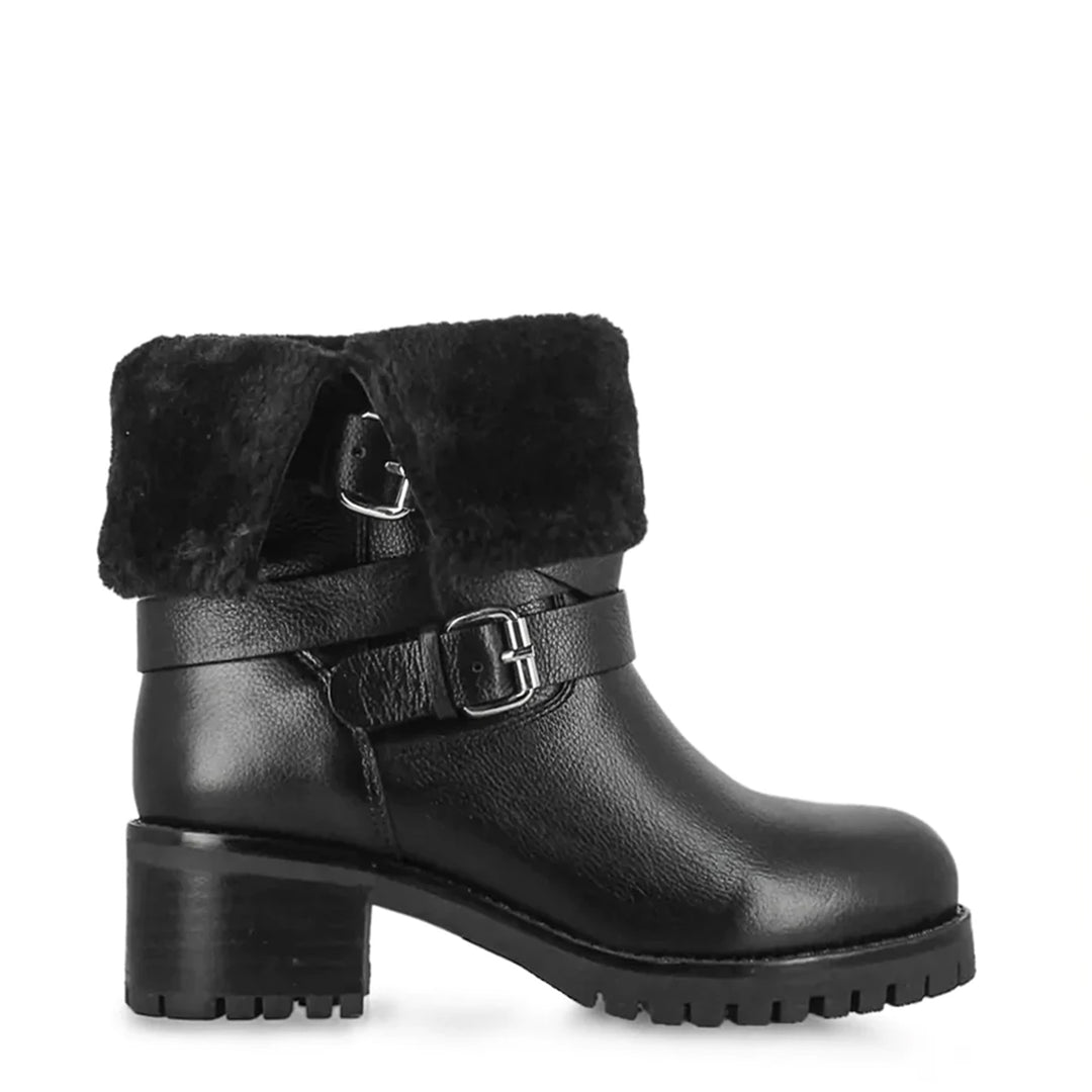Saint Theresa Buckle Decorative High Ankle Black Leather Boots