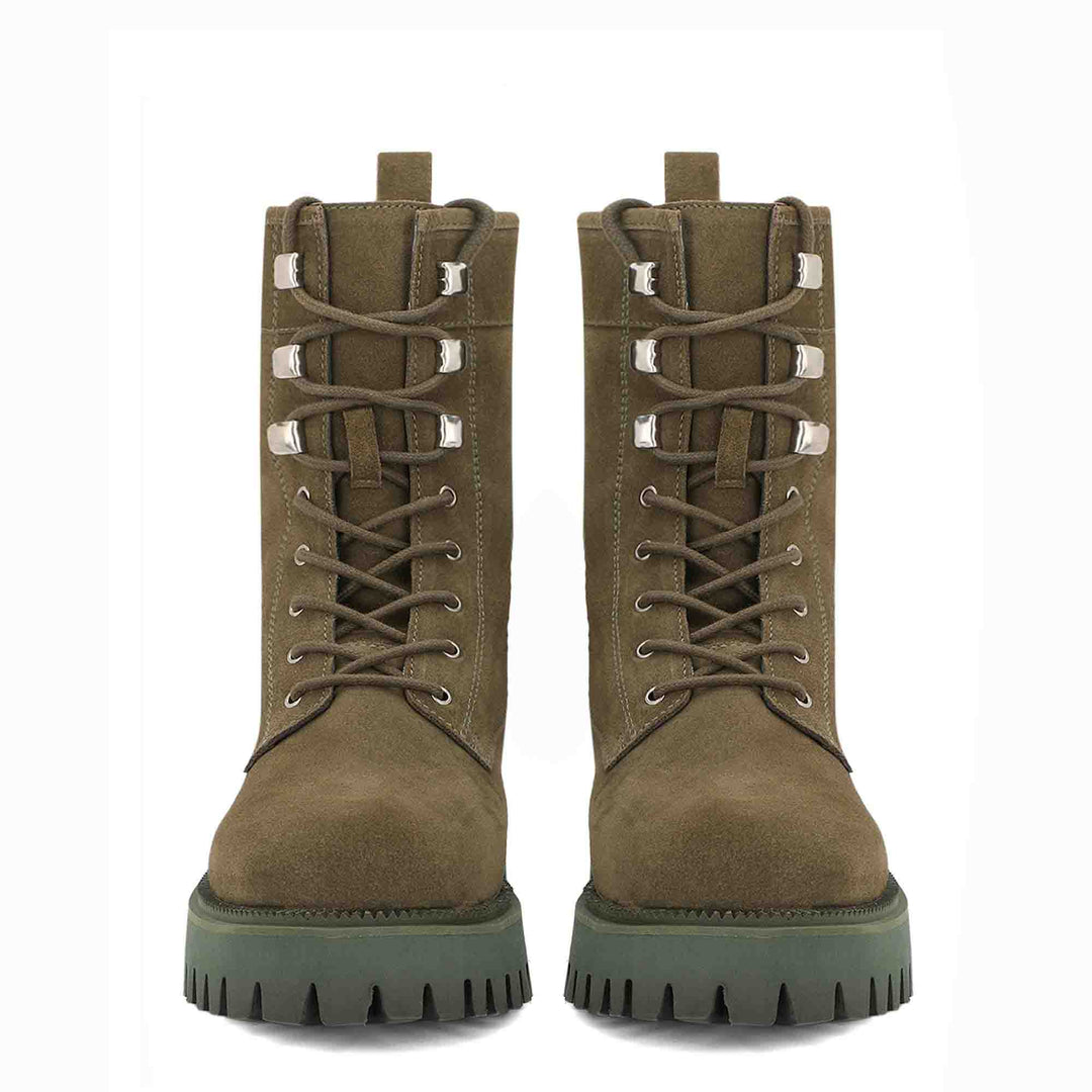 Stylish and durable Saint Anastasia Bosco Green Leather Lace-Up High Ankle Boots for a trendy and comfortable look