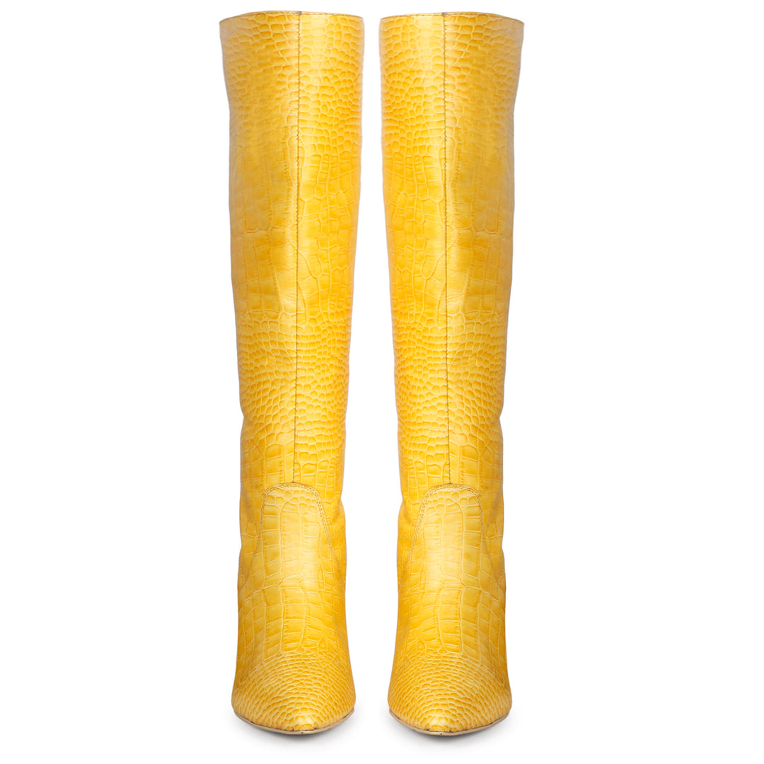 Saint Adella Croco Embossed Yellow Leather Long Boots
