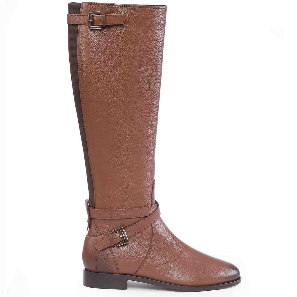 Saint Cara Tan Leather Buckle Detail Long Boots - SaintG