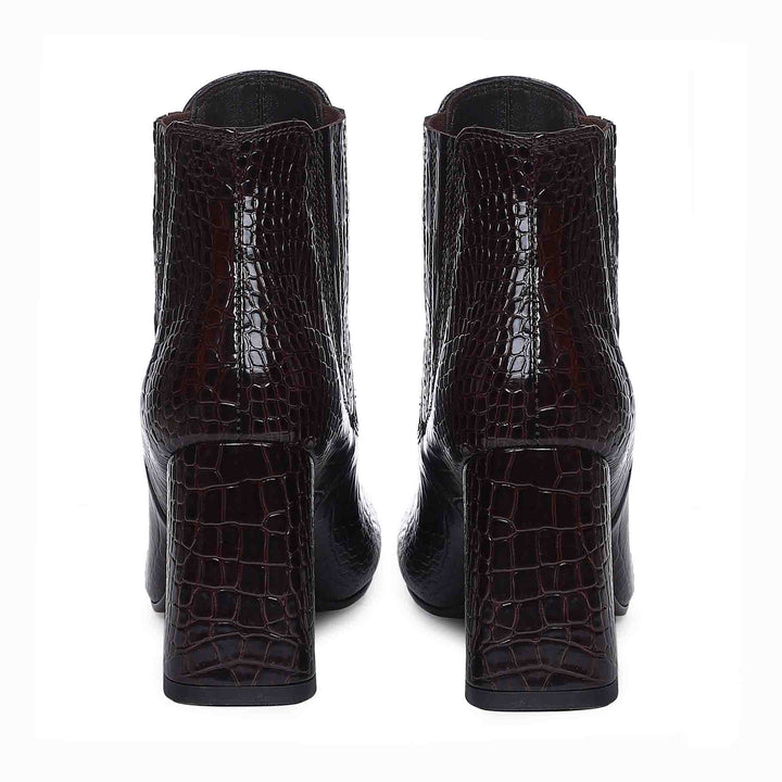 Saint Milana Brown Croco Embossed Vegan Leather Ankle Boots - SaintG India