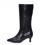 Saint Enora Croco Embossed Black Calf Length Boots