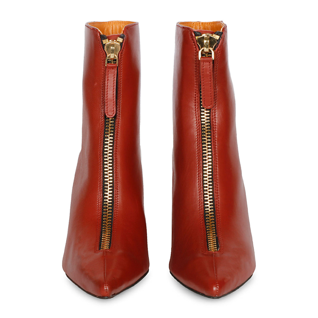 Saint Rose Rust Leather Front Zipper Pointed Toe Heel Boots