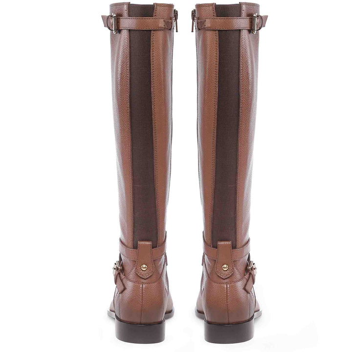Saint Cara Tan Leather Buckle Detail Long Boots - SaintG