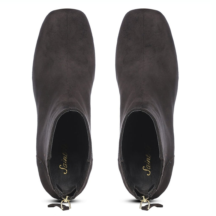 Saint Stellina Grey Suede Leather Back Zipper Block Heel Boots