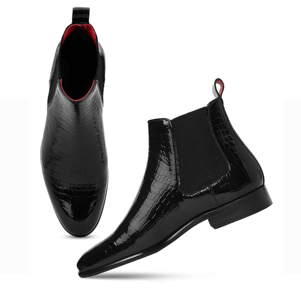 Saint Eadred Black Croco Patent Shiny Leather Chelsea boot - SaintG