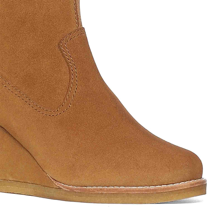 Saint Carina Camel Suede Leather Knee High Wedge Heel boots