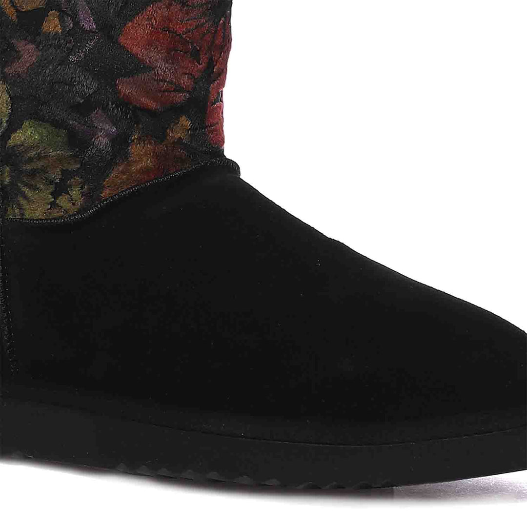 Saint Emmy Velvet Floral Black Suede Leather Snug Boots - Elegant, comfortable, and stylish women's footwear with a touch of floral sophistication.