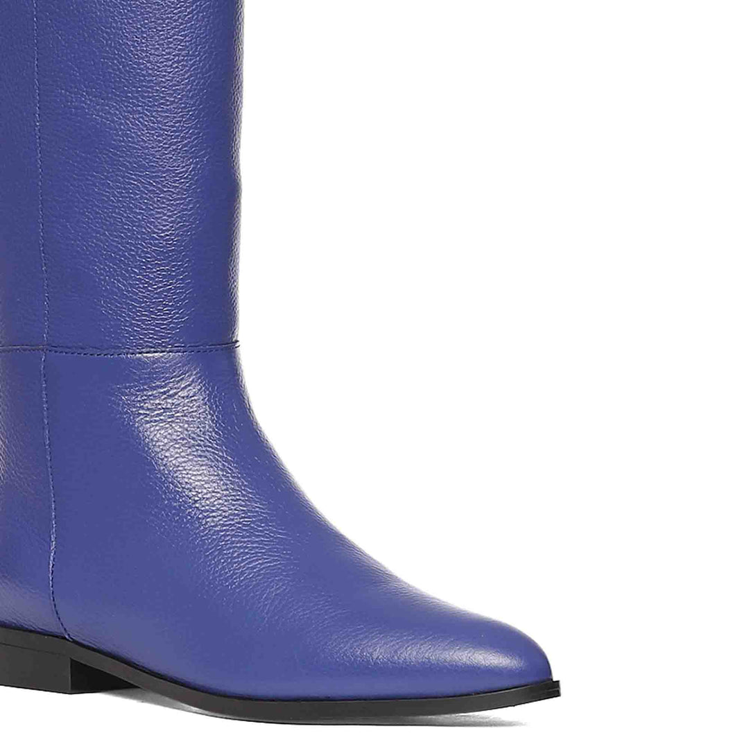 Saint Grace Blue Leather Thigh High Boots